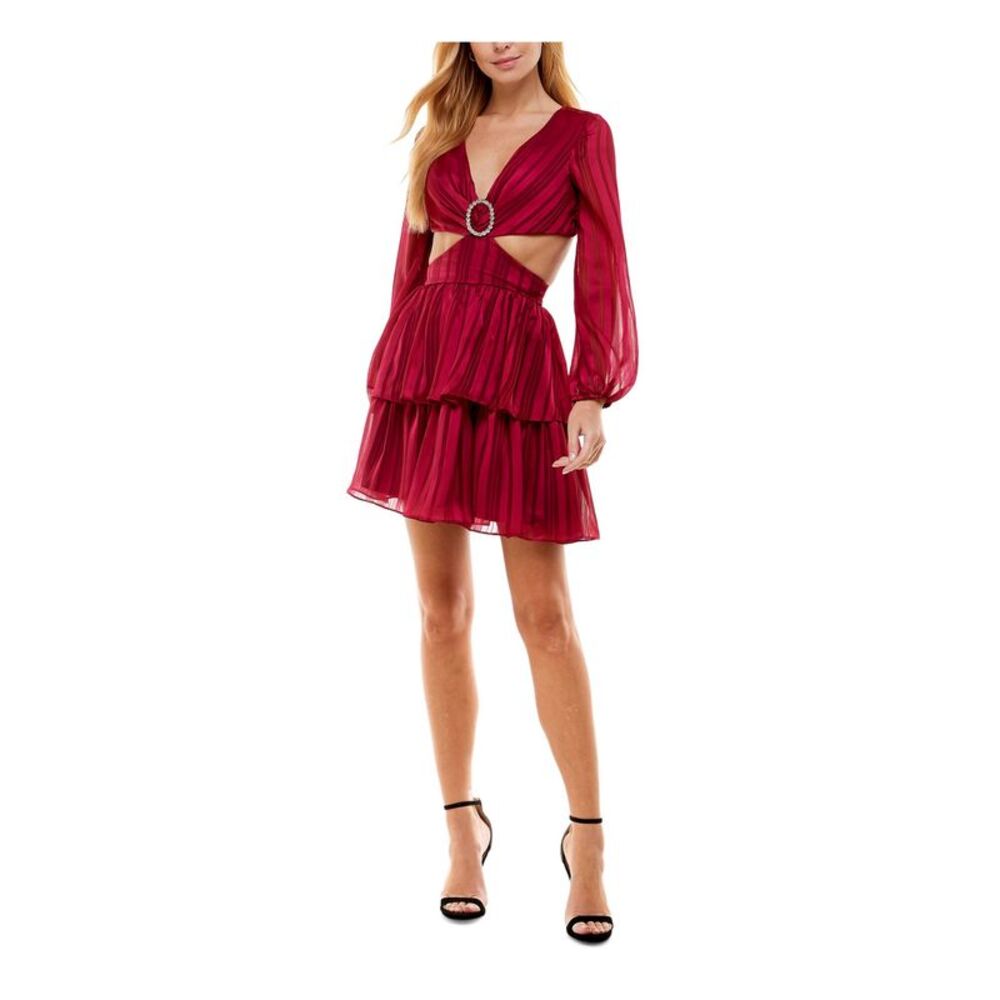 CITY STUDIO Womens Mini Dress Red Sleeve Lace-up Back Corset Juniors 7